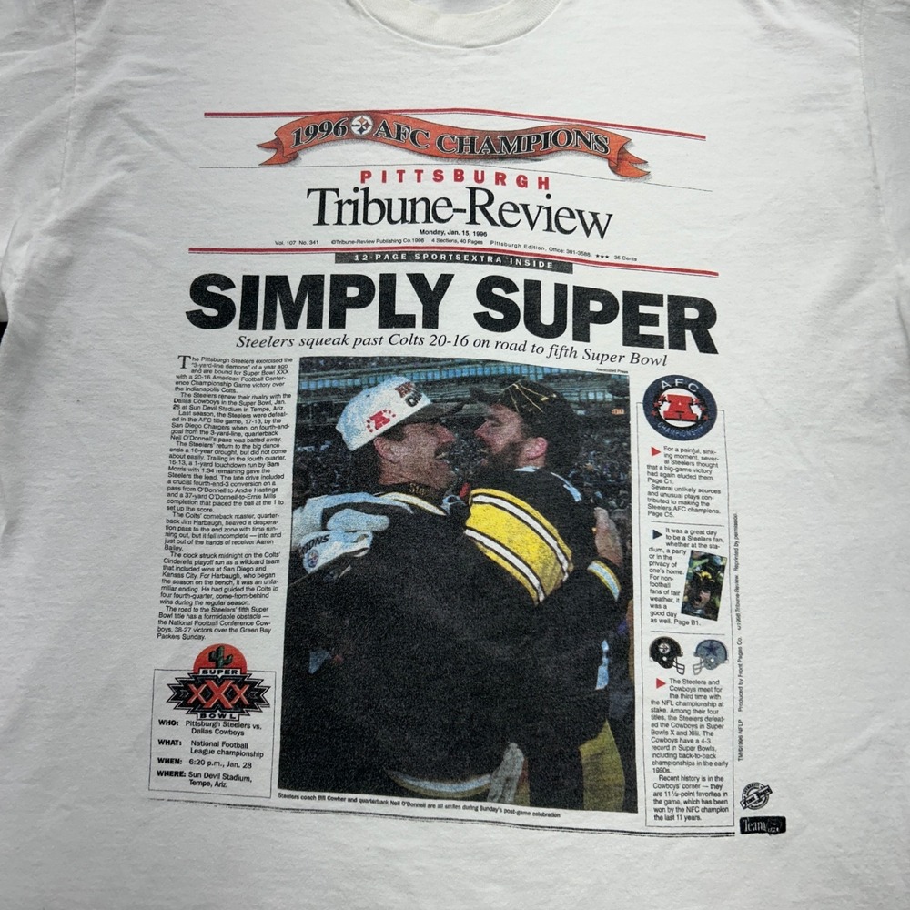 Vintage 1996 Steelers AFC Champions T‎ Shirt XL Fruit Of The Loom Tribune Review